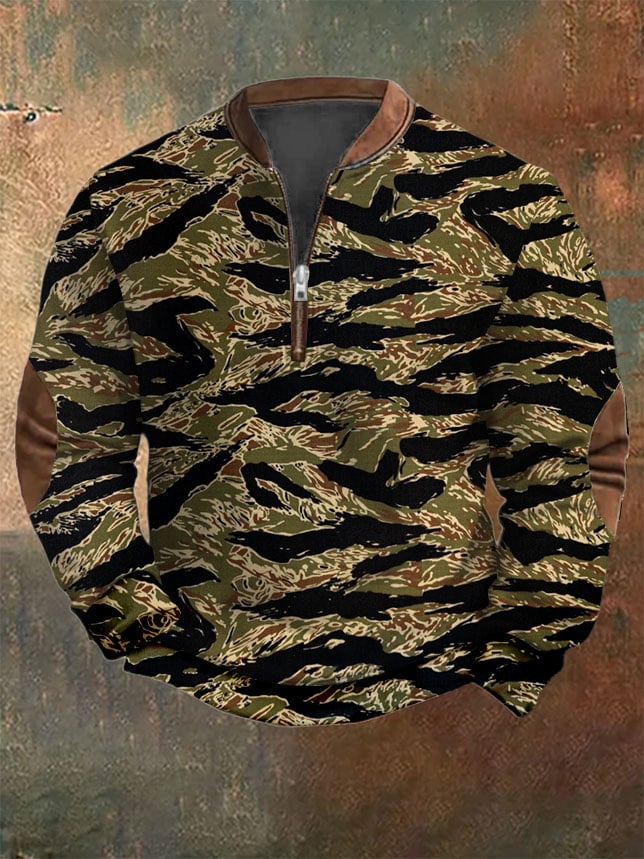 Sudadera retro Western Tiger camuflaje estampado casual para hombre