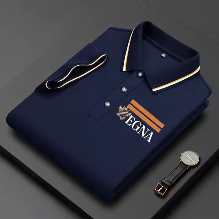 Camisa polo retro ejecutivo estampado de manga larga para hombre