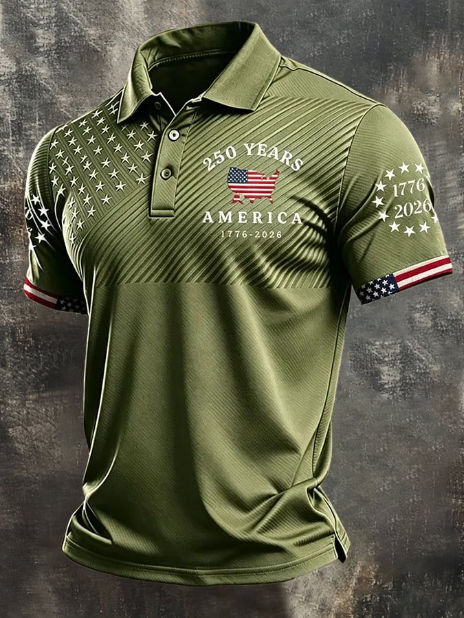 Camisa polo retro "Patriot" Color-Block de manga corta para hombre