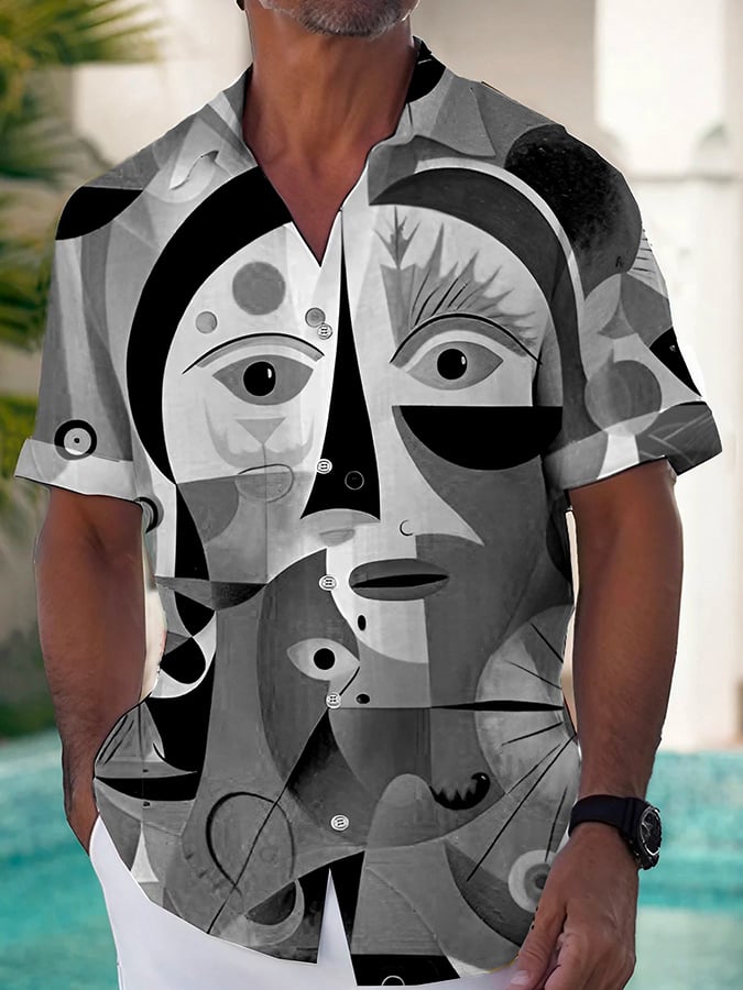 Camisa de moda casual Art estampado de manga corta para hombre