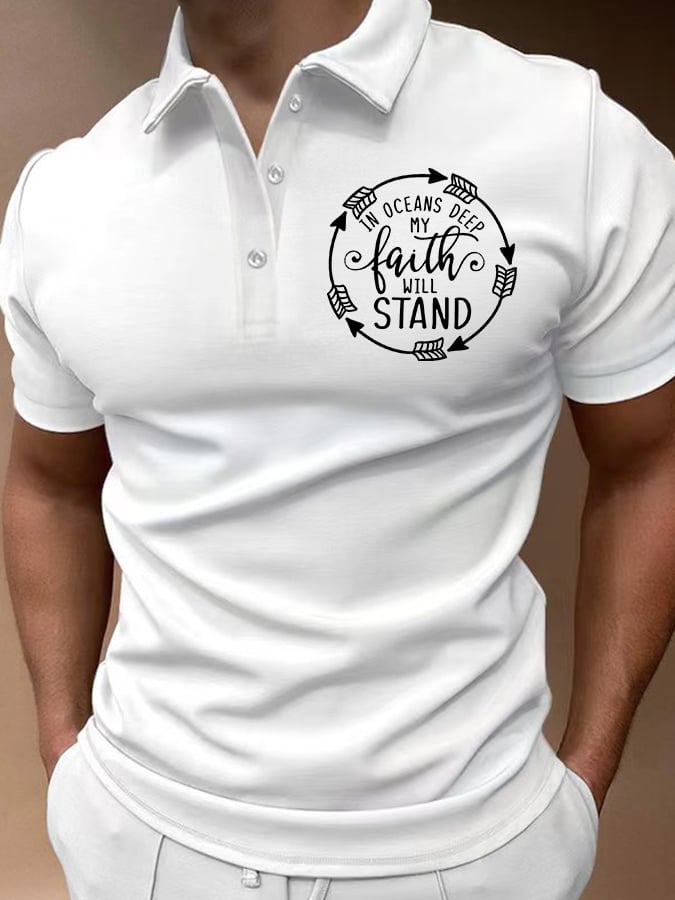 Camisa polo In Oceans Deep My Faith Will Stand de manga corta casual estampado para hombre