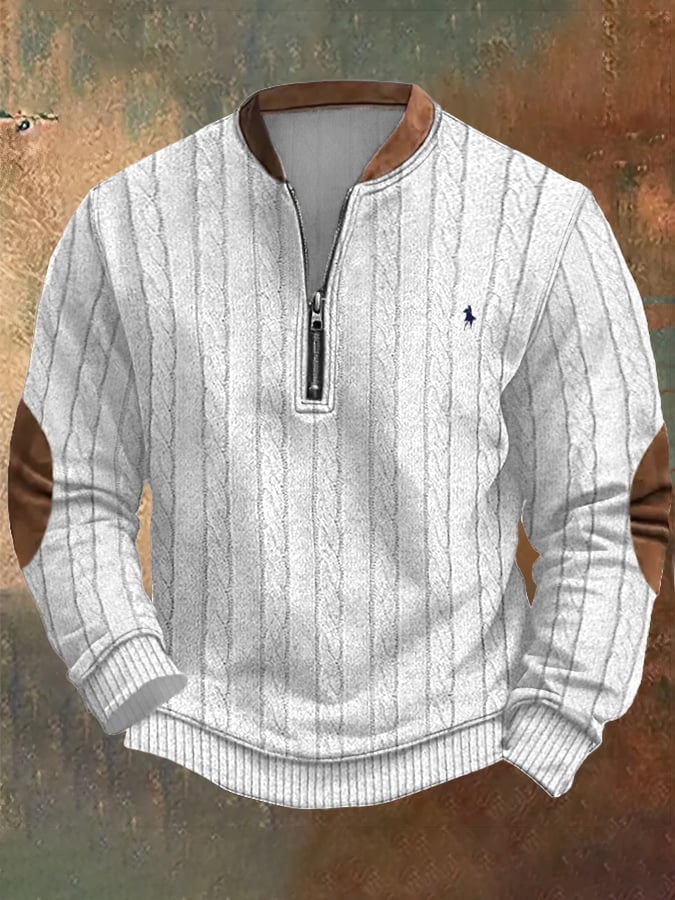 Sudadera retro ejecutivo estampado Zip cuello para hombre