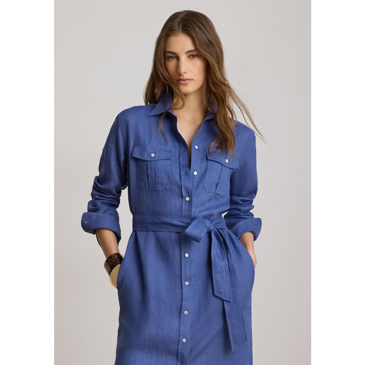 Belted Linen Midi Shirtdress - 4