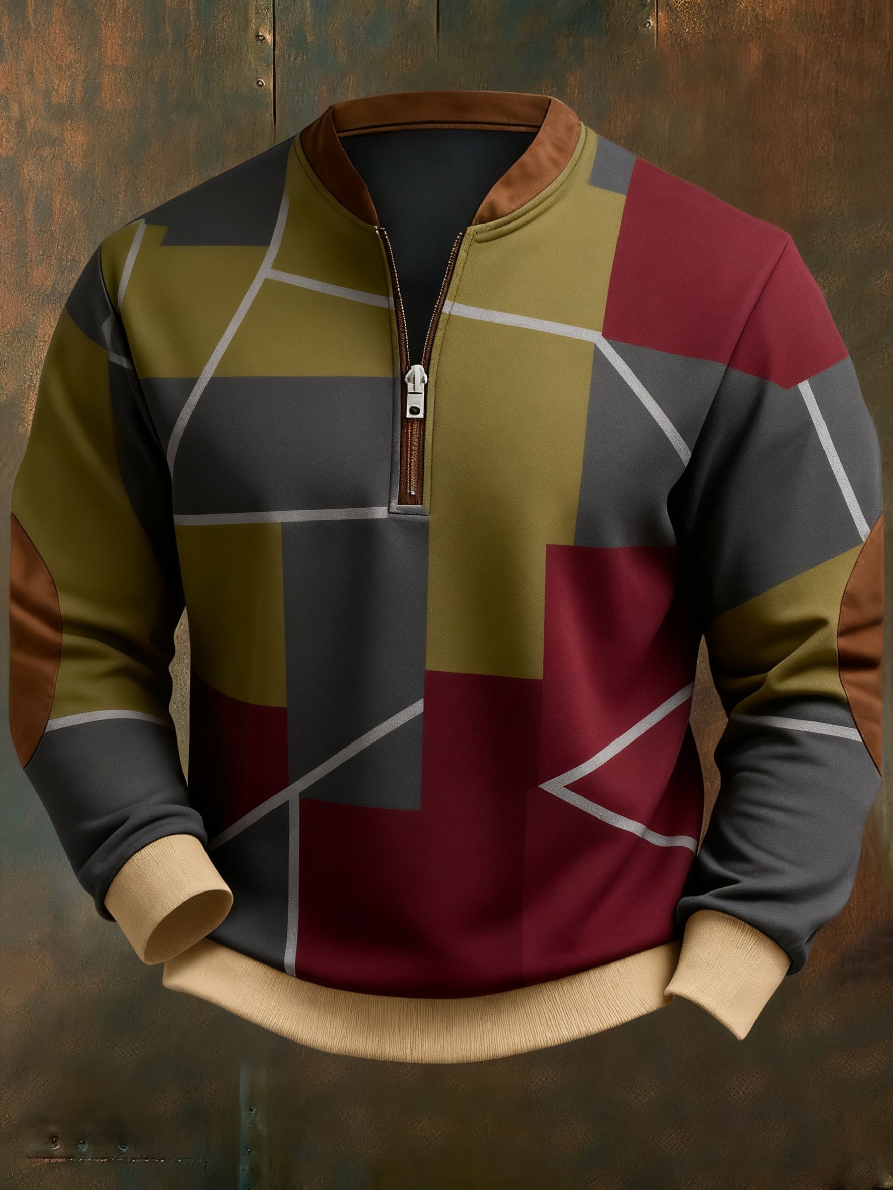 Sudadera casual geométrico en bloques de color estampado para hombre