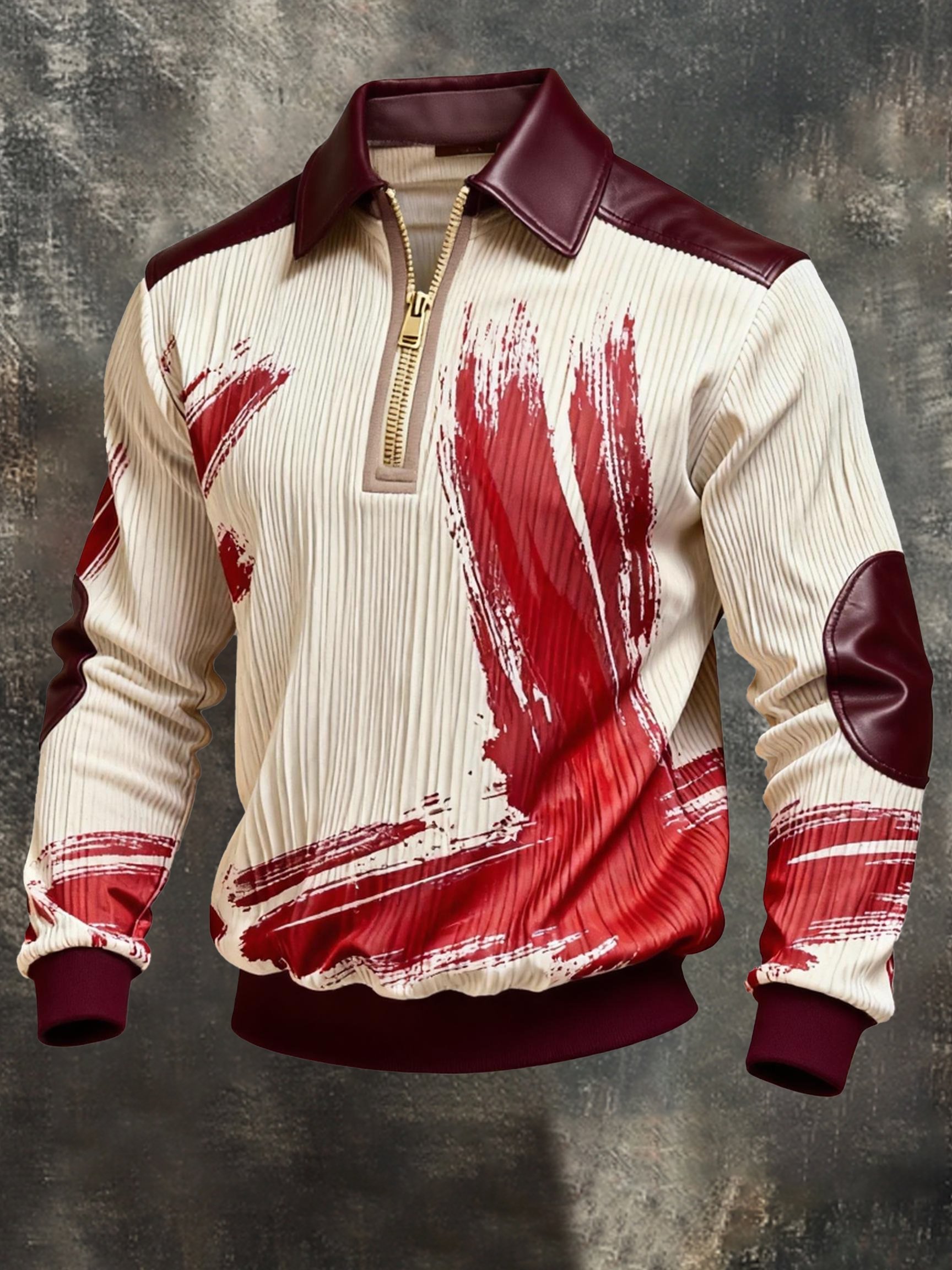 Sudadera vintage Color-Block estampado con cierre con gorrasucha para hombre