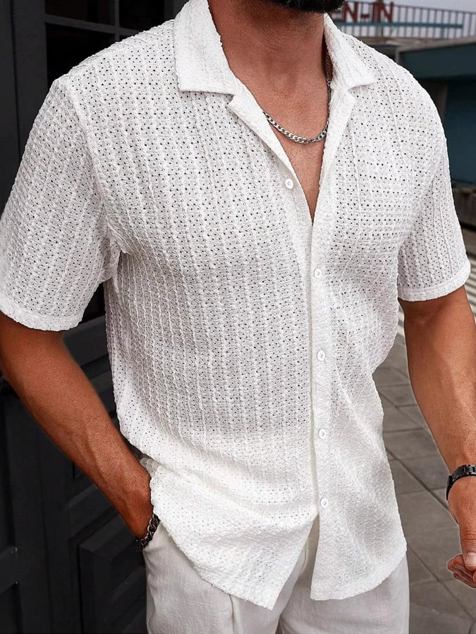 Camisa elegantee casual With solapa cuello And de manga cortas para hombre
