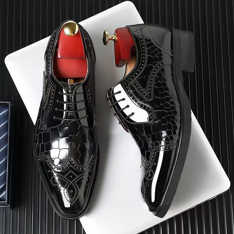 Zapatos formal casual Cubic Square Toe Faux cuero Brogues Derby para hombre