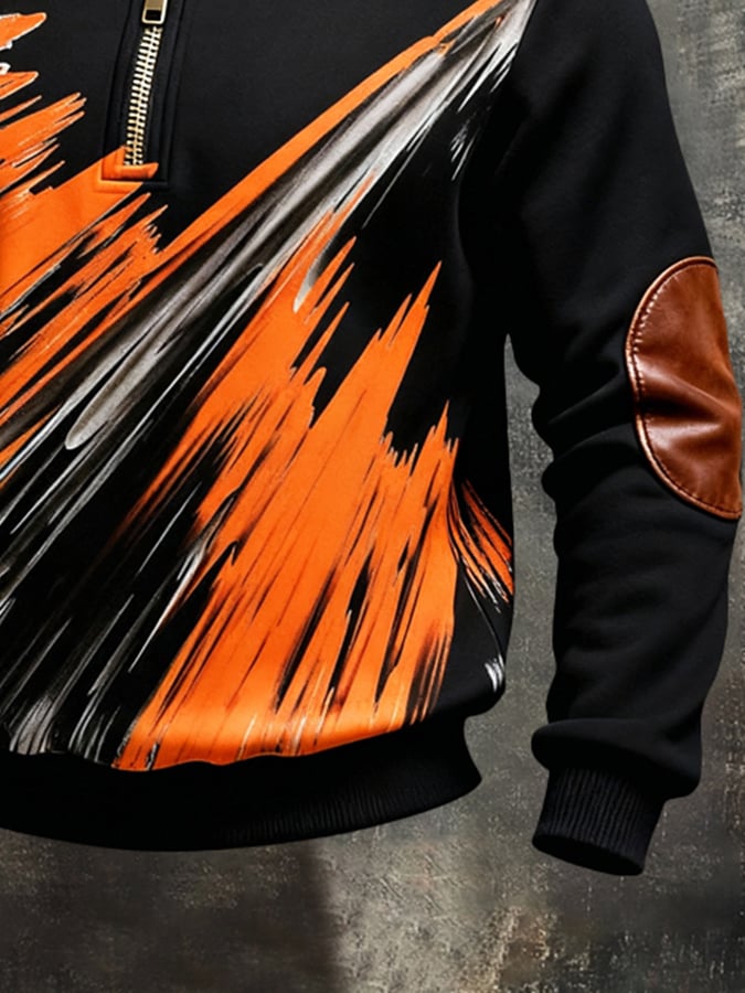 Sudadera retro en bloques de color estampado Color-Blocked con cierre para hombre