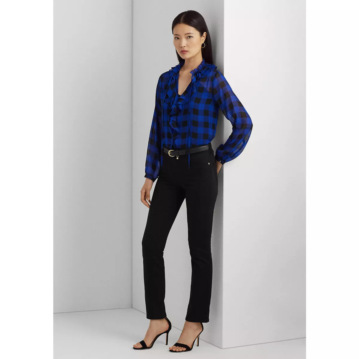 Buffalo Check Ruffled Georgette Blouse - 4