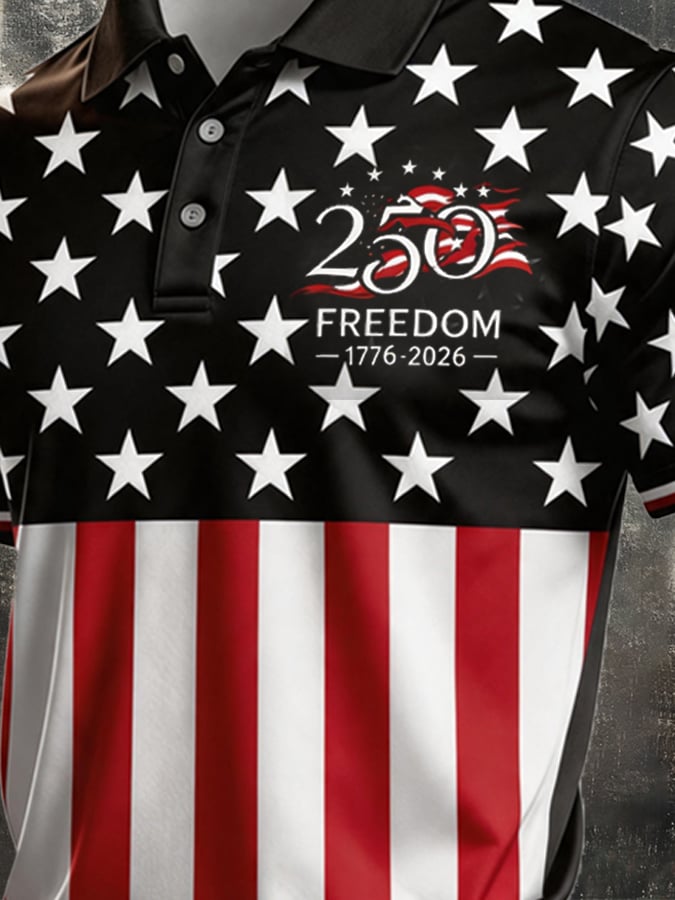 Camisa polo retro Patriotic Color-Block de manga corta para hombre