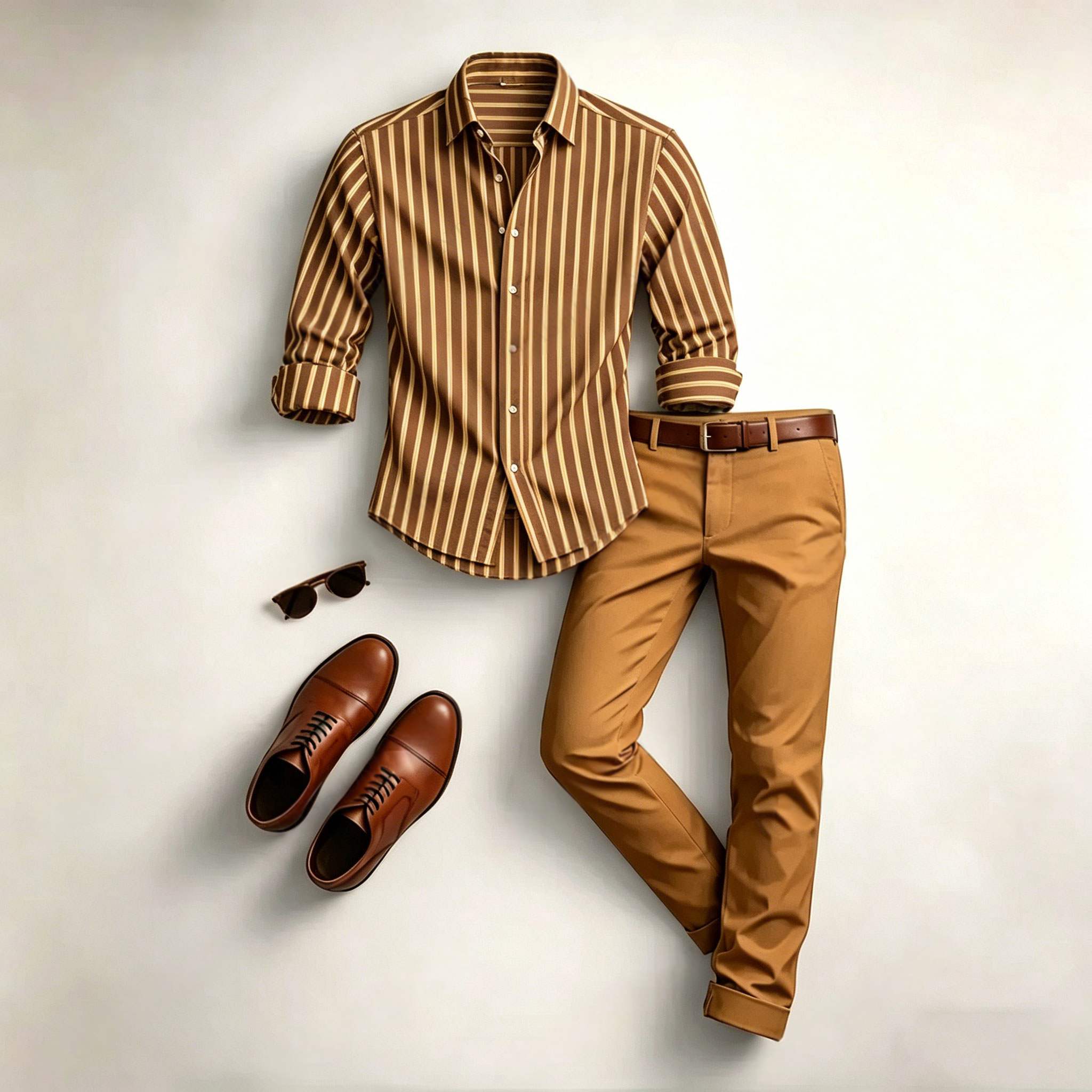 Conjunto de dos piezas casual Color Matching Geometric estampado de manga larga camisa & Trousers para hombre