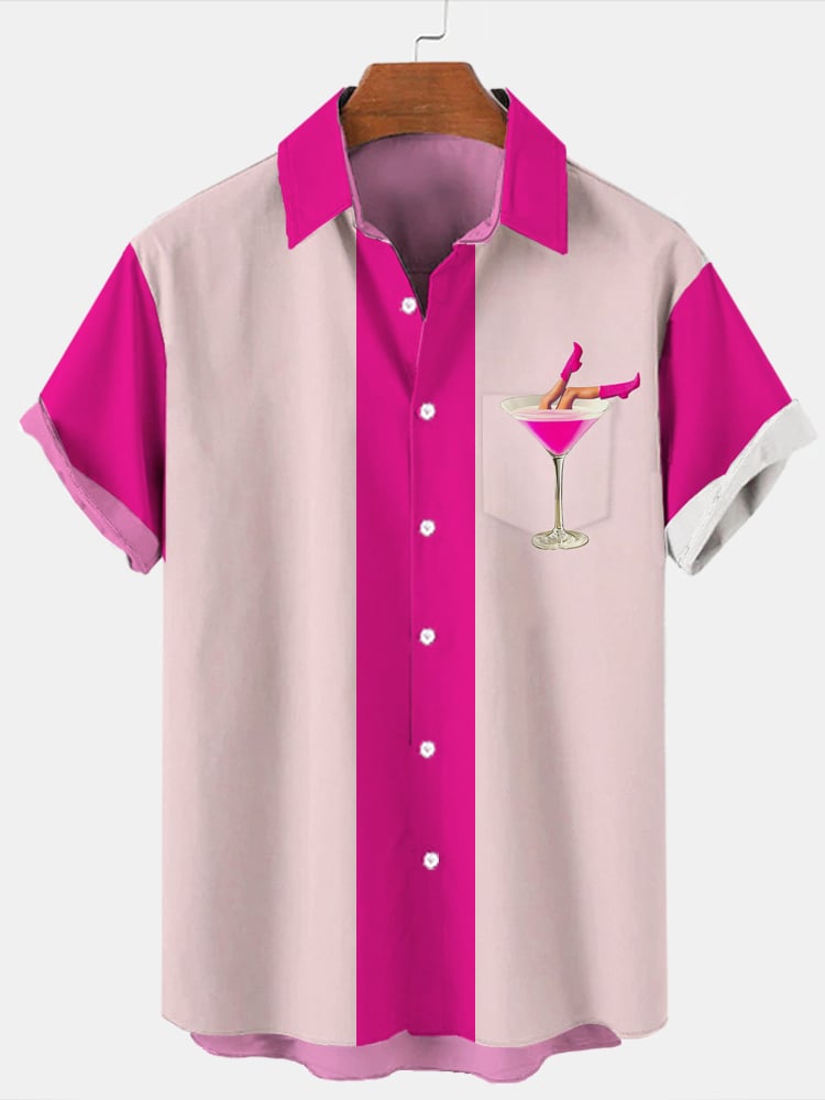 Pink Resort a rayas de manga corta Pockecamiseta