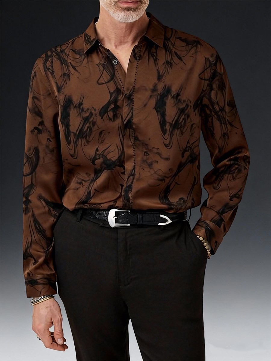 Camisa de lujo estampado de manga larga para hombre
