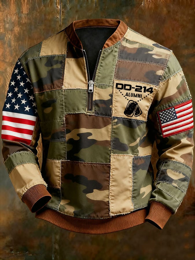 Sudadera vintage DD-214 estampado con cierre para hombre