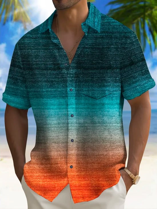 Camisa vintage Gradient Texture estampado Chest Pockecamiseta Large Size Big Tall para hombre