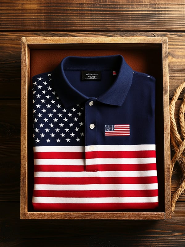 Camisa polo clásico ejecutivo Flag Independence Day de manga corta para hombre