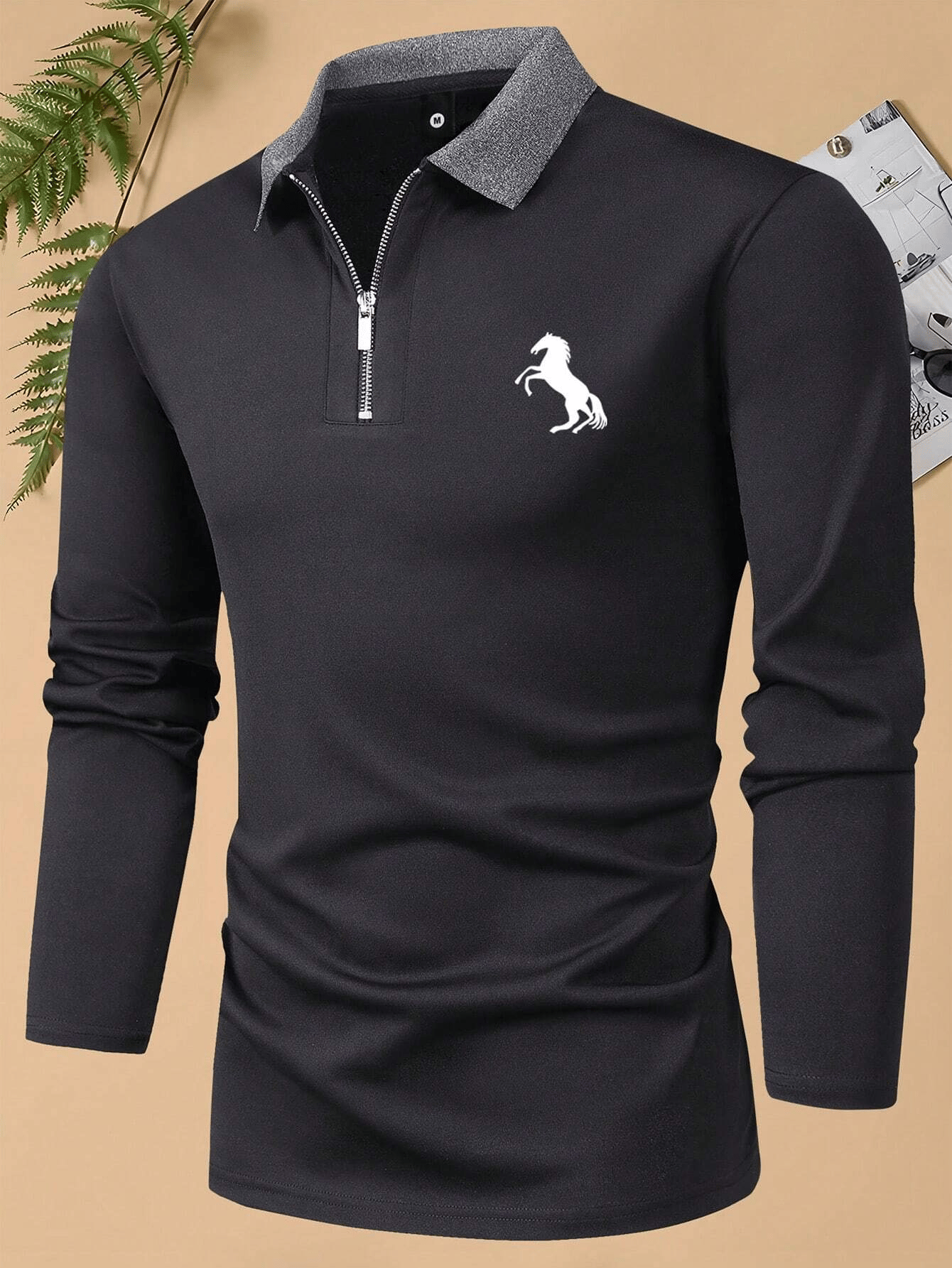 Camisa ejecutivo casual a rayas con cierre para hombre