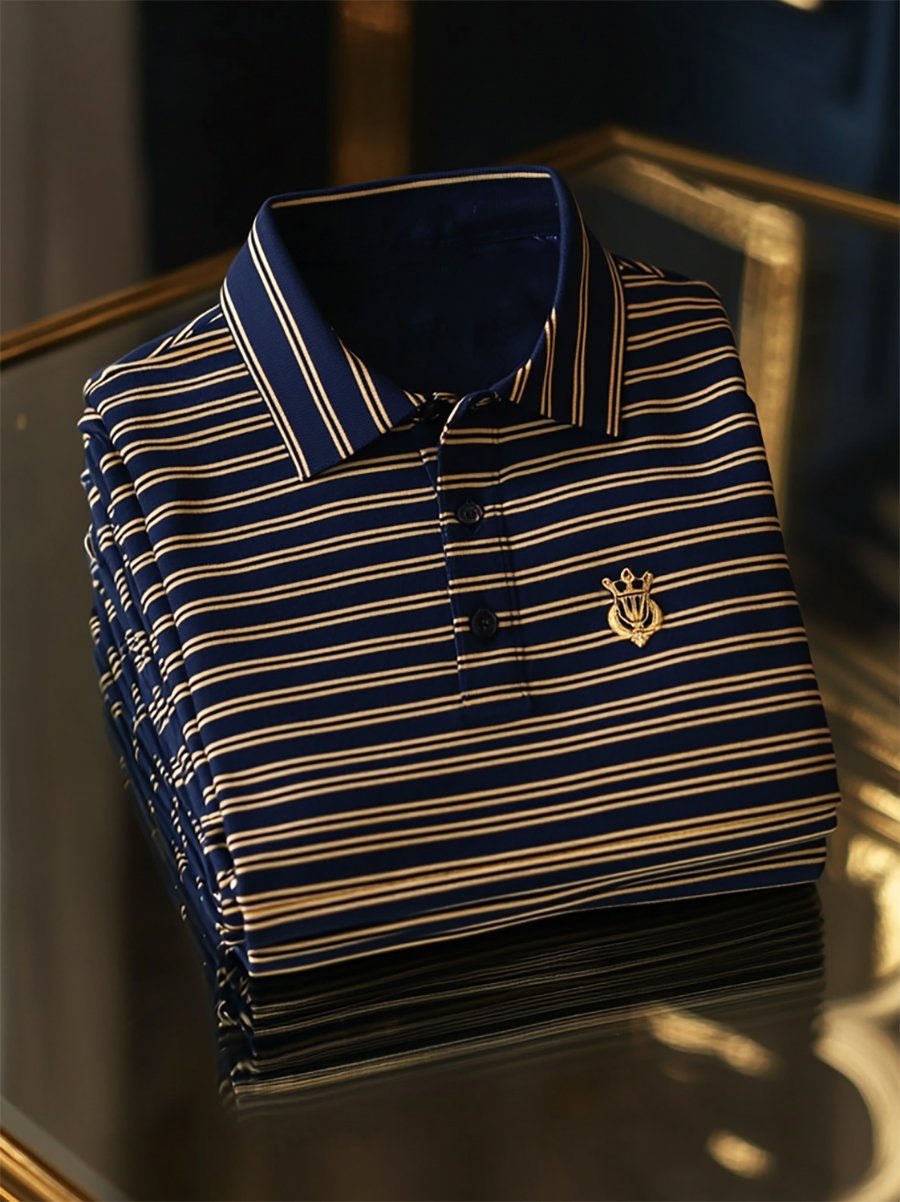 Camisa polo ejecutivo casual a rayas Button de manga corta para hombre