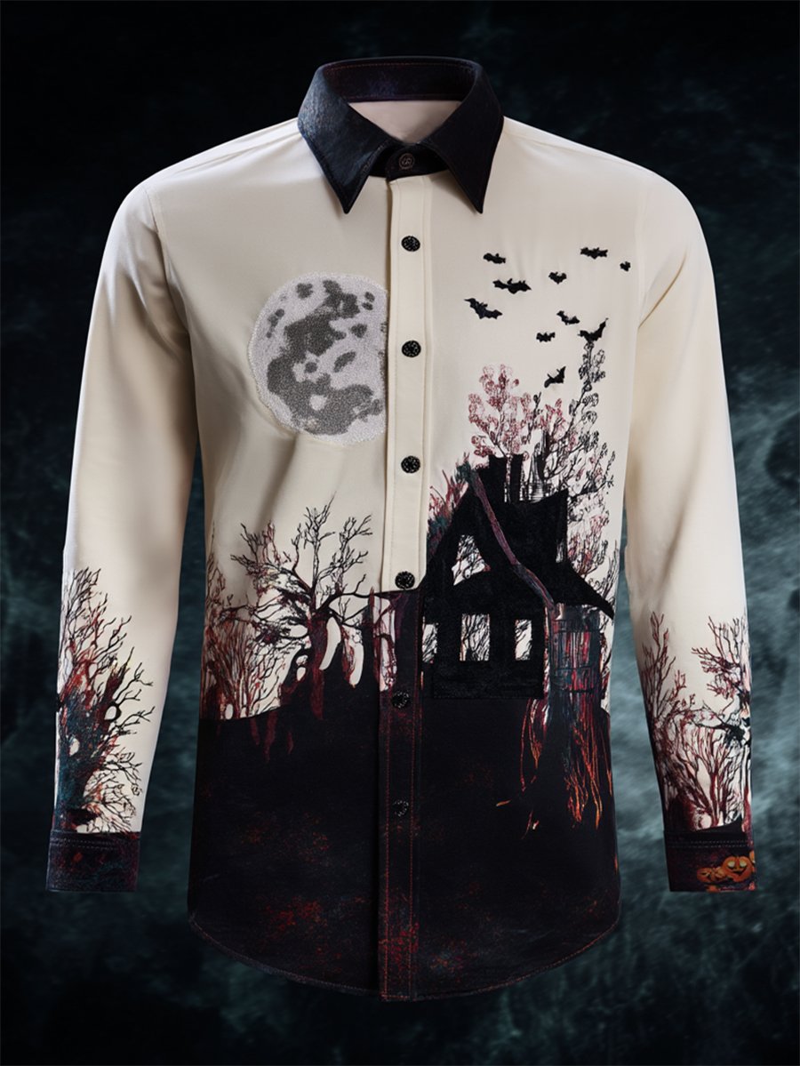 Camisa vintage Halloween estampado de manga larga para hombre