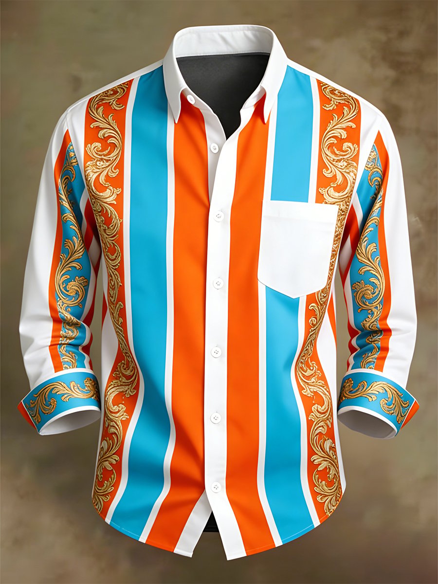 Camisa retro ejecutivo casual Baroque a rayas de manga larga para hombre