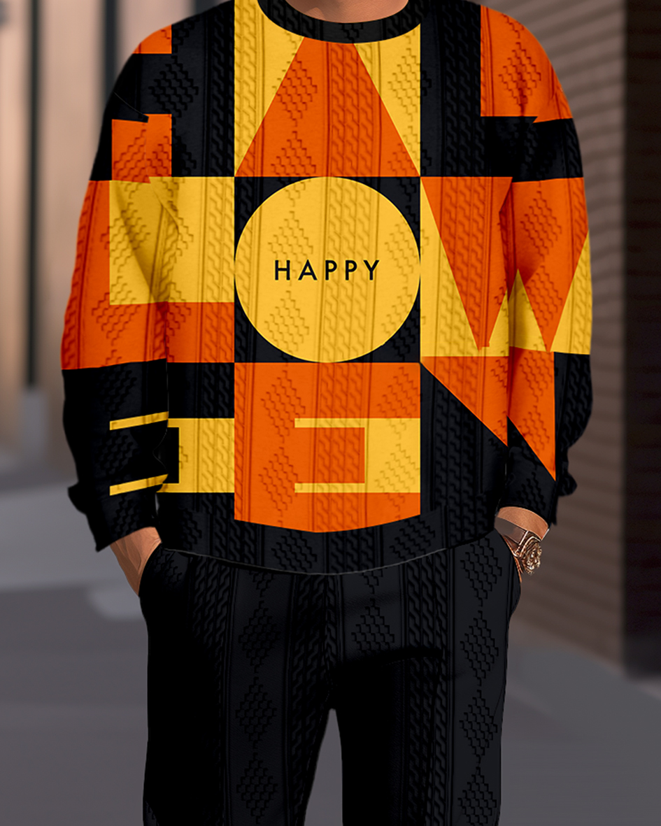 Halloween Textured Jacquard Round Neck casual Sports Set 004 para hombre