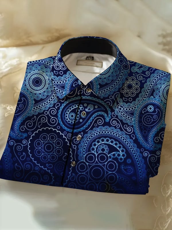 Camisa seda ejecutivo Paisley diseño de lujo de manga larga para hombre