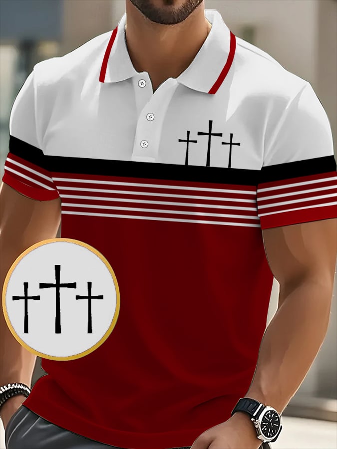 Camisa polo retro Faith casual estampado para hombre