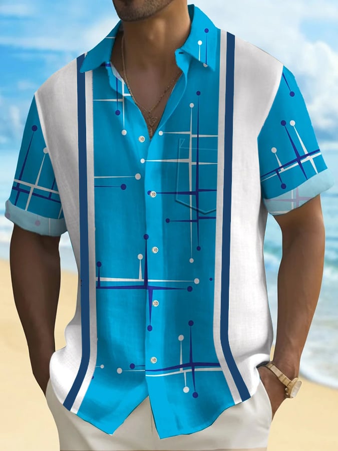 Camisa de moda Contrast Color Geometric Pattern estampadoing para hombre