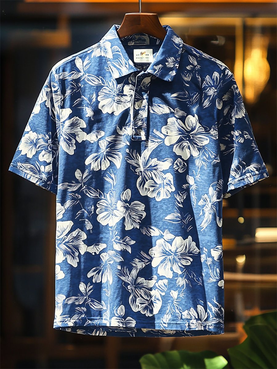 Camisa polo Resort Flora estampado Button de manga corta para hombre