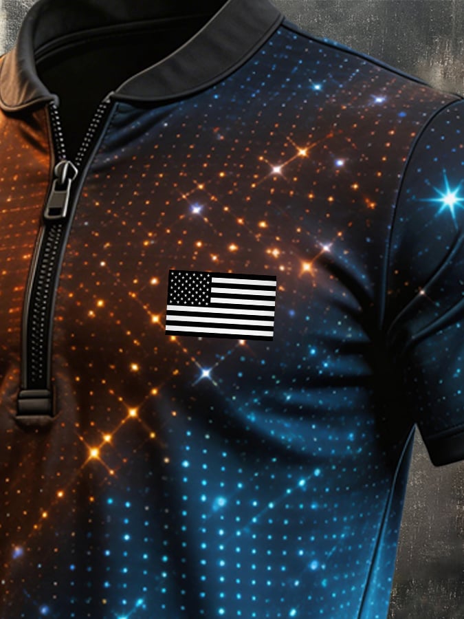Camiseta retro Color-Block con cierre para hombre