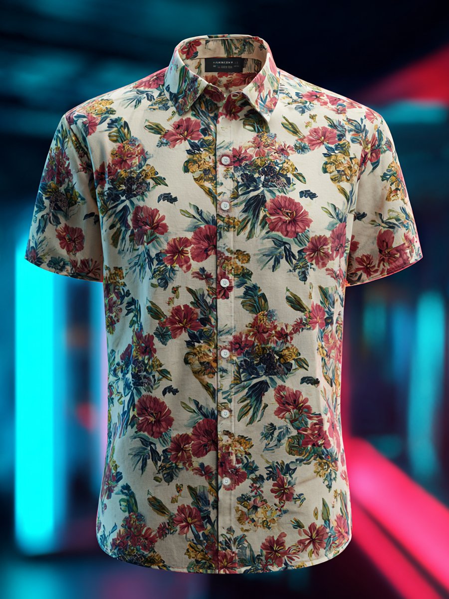 Camisa ejecutivo casual floral solapa de manga corta para hombre