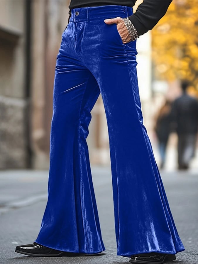 Casual de color sólido terciopelo Flared Trousers para hombre