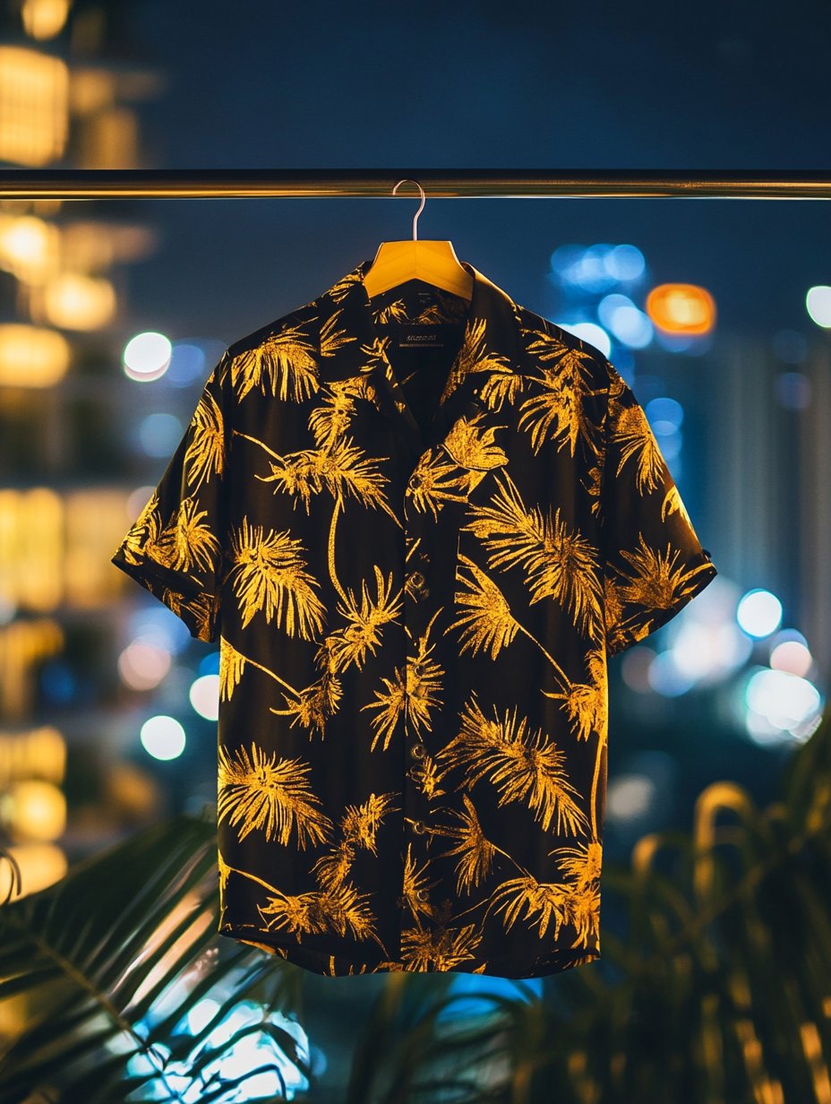 Camisa solapa hawaiano retro casual Vacation de manga corta para hombre