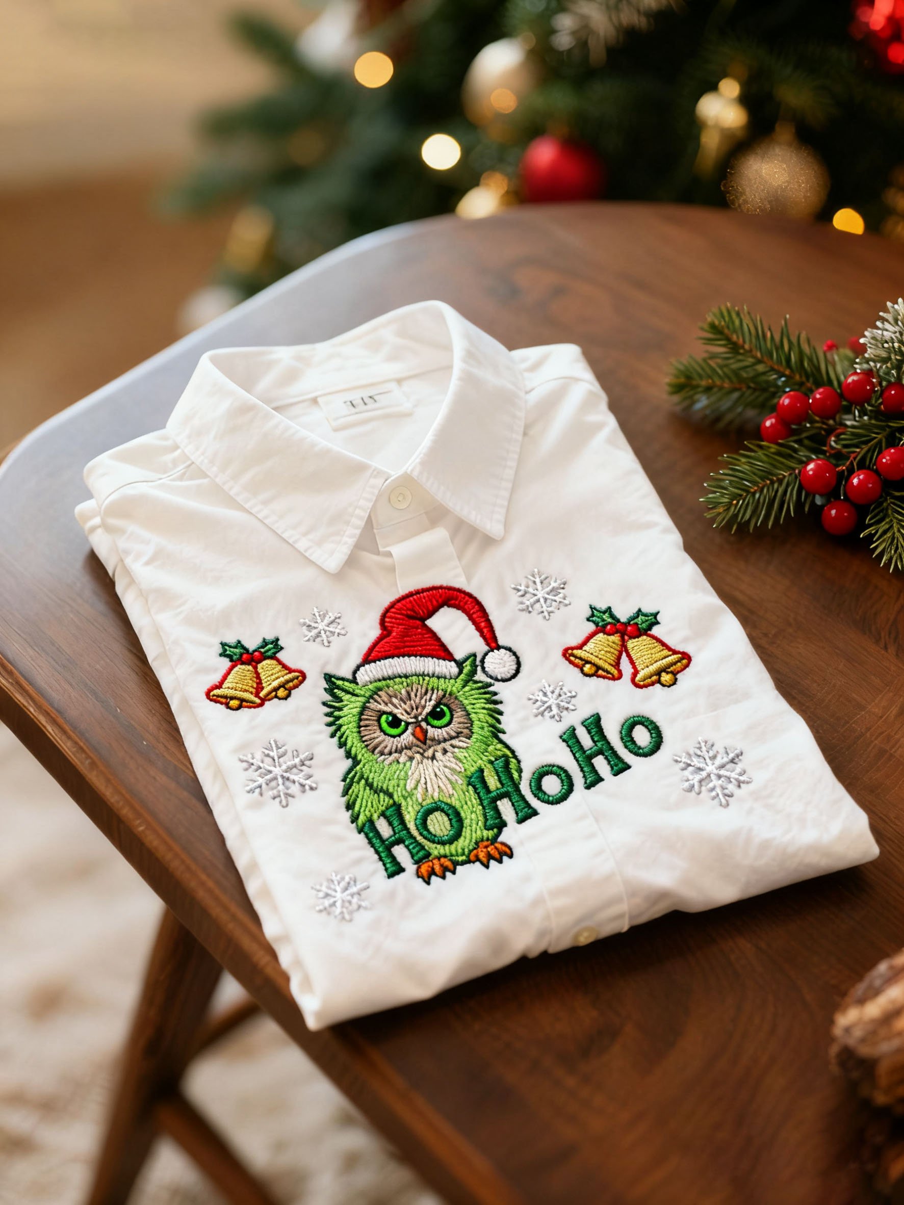 Camisa casual Christmas Green Fur Cat de manga larga para hombre