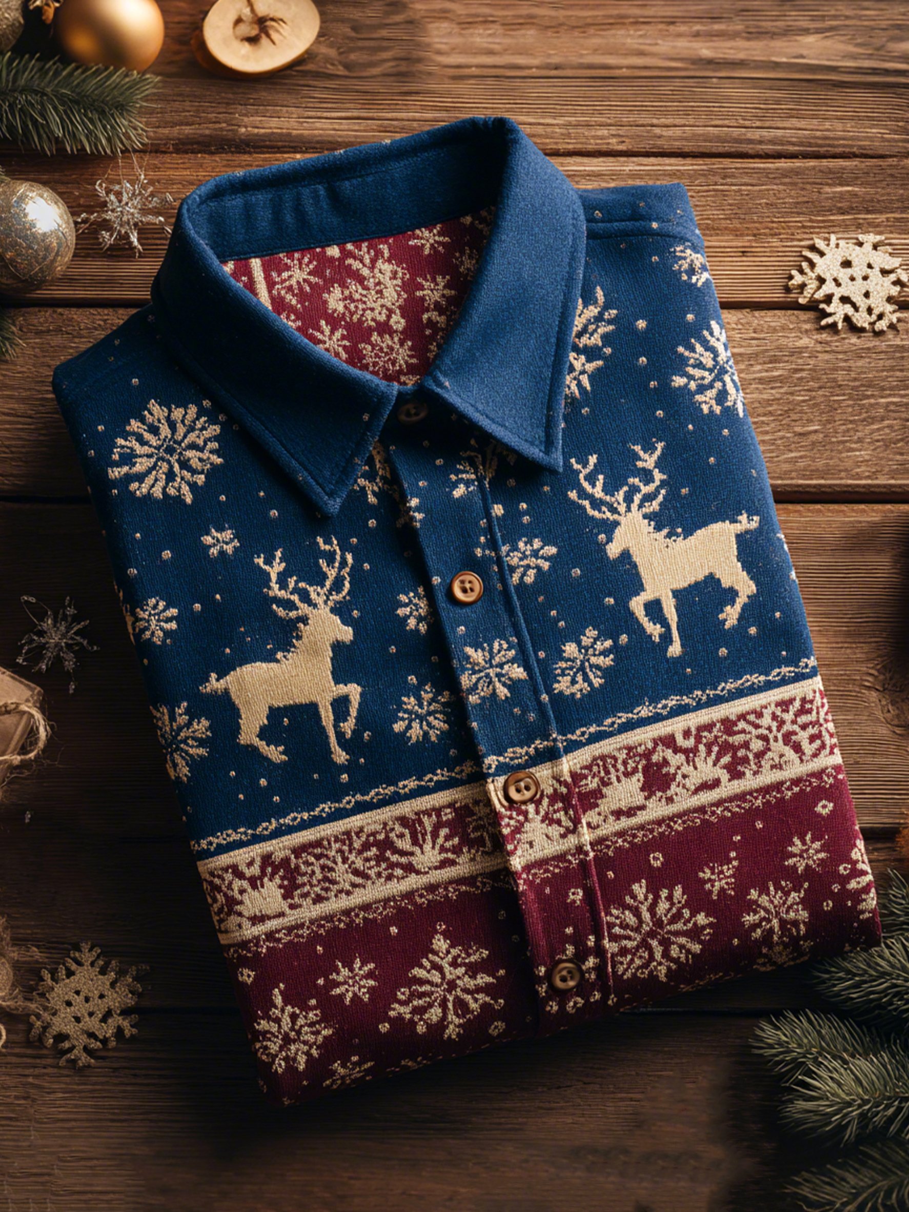 Camisa Christmas Art estampado de manga larga para hombre