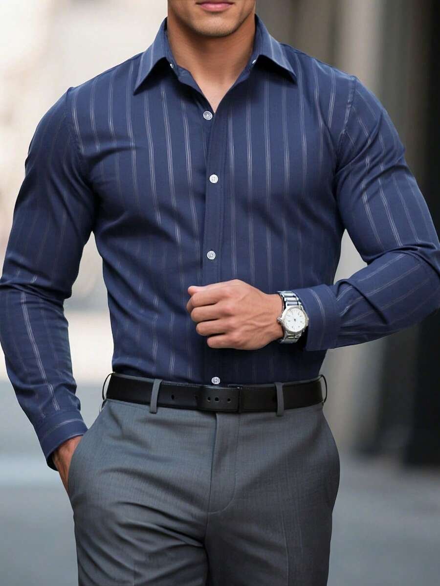 Camisa Street Style ejecutivo casual estampado de manga larga para hombre