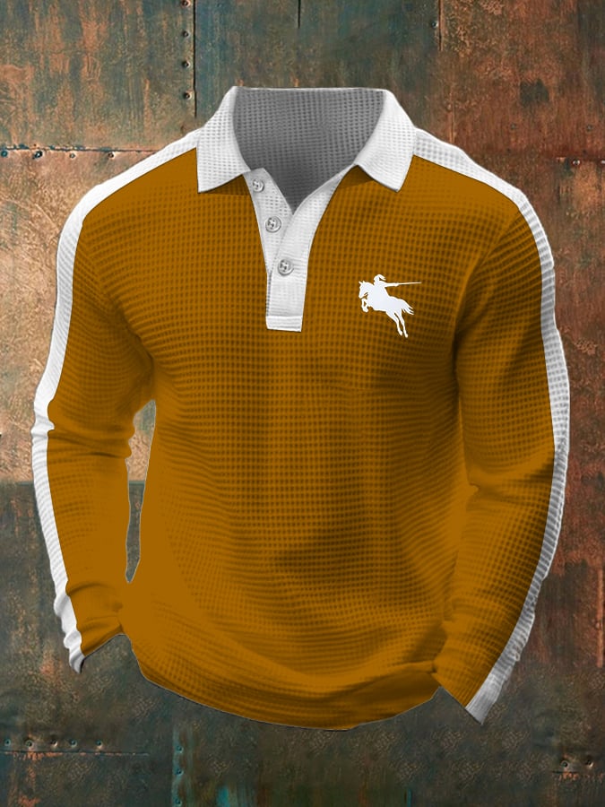 Camisa polo ejecutivo casual Waffle Fabric de manga larga para hombre
