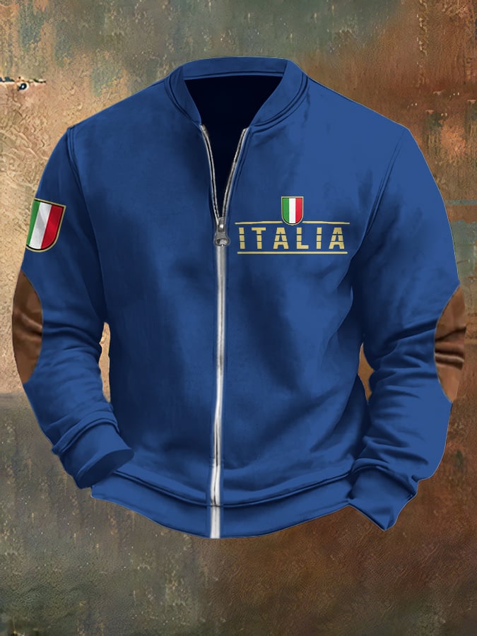 Sudadera vintage Italia estampado casual cierre para hombre