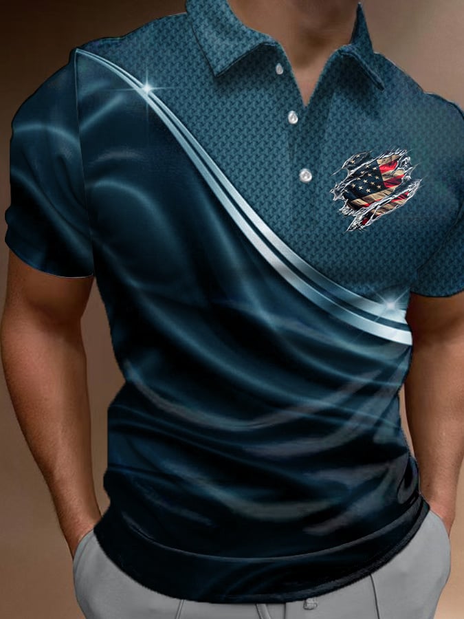 Camisa polo casual Independence Day Flag estampado para hombre