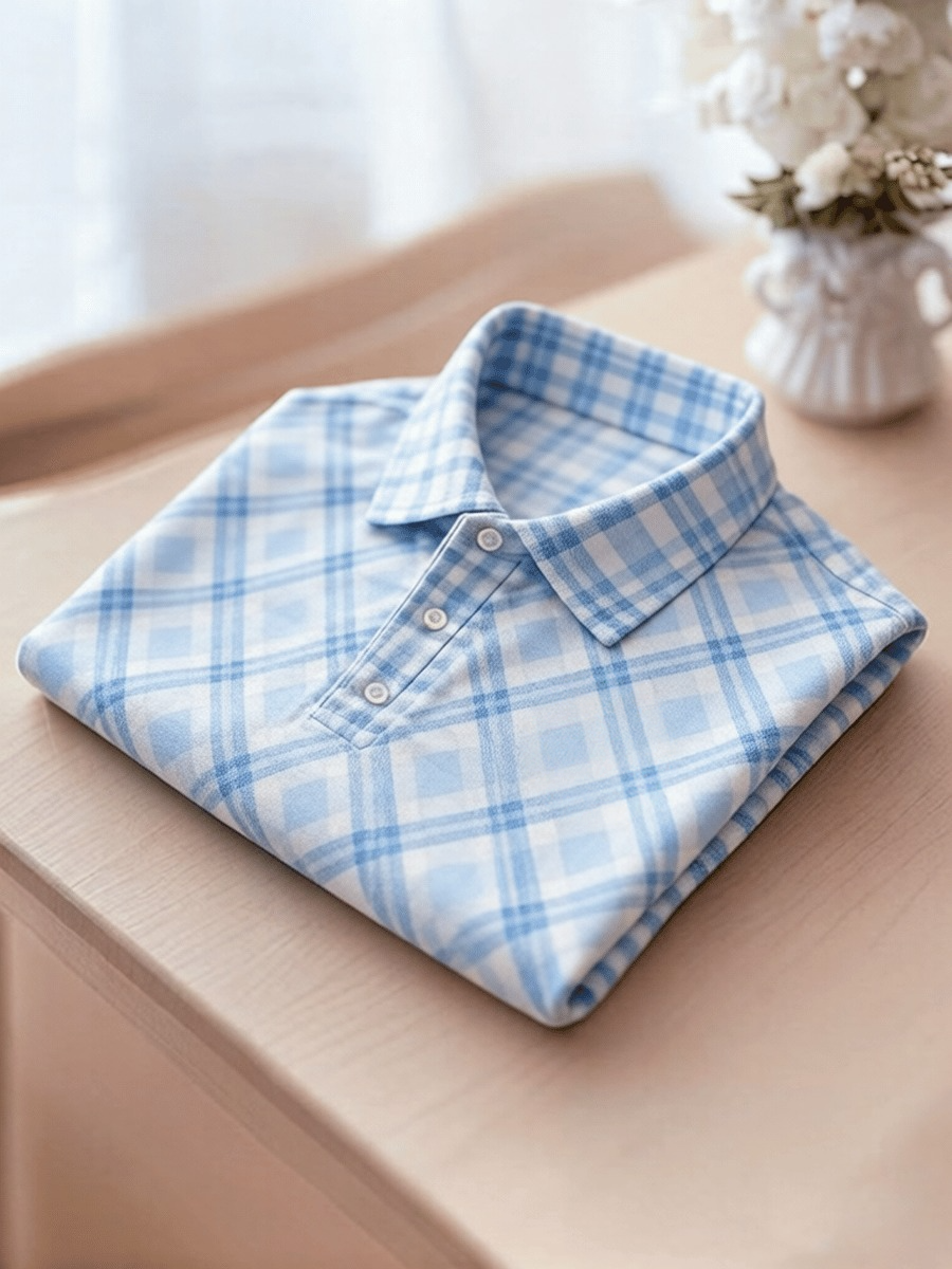 Camisa polo ejecutivo Colorblock a cuadros estampado para hombre