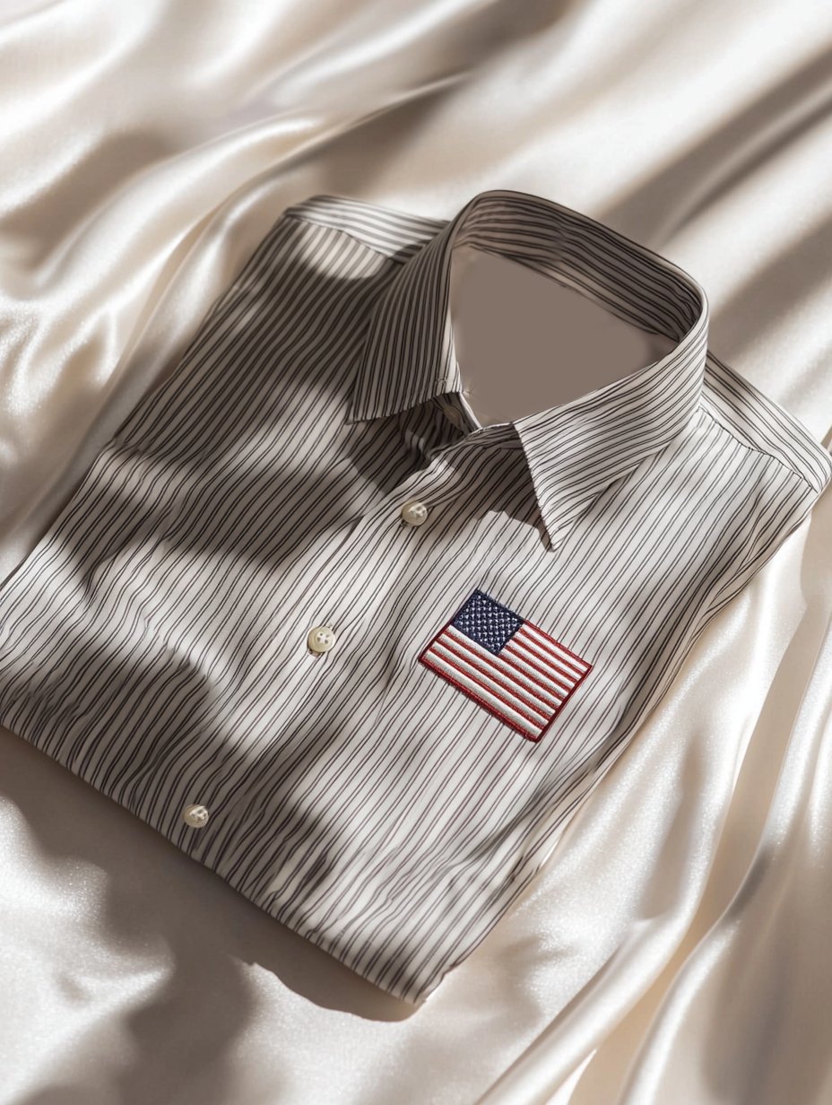 Camisa ejecutivo a rayas Independence Day American Flag de manga corta con botones para hombre
