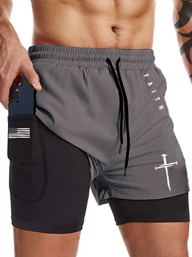 Shorts Faith Cross estampado Double Layer (With bolsillos) para hombre