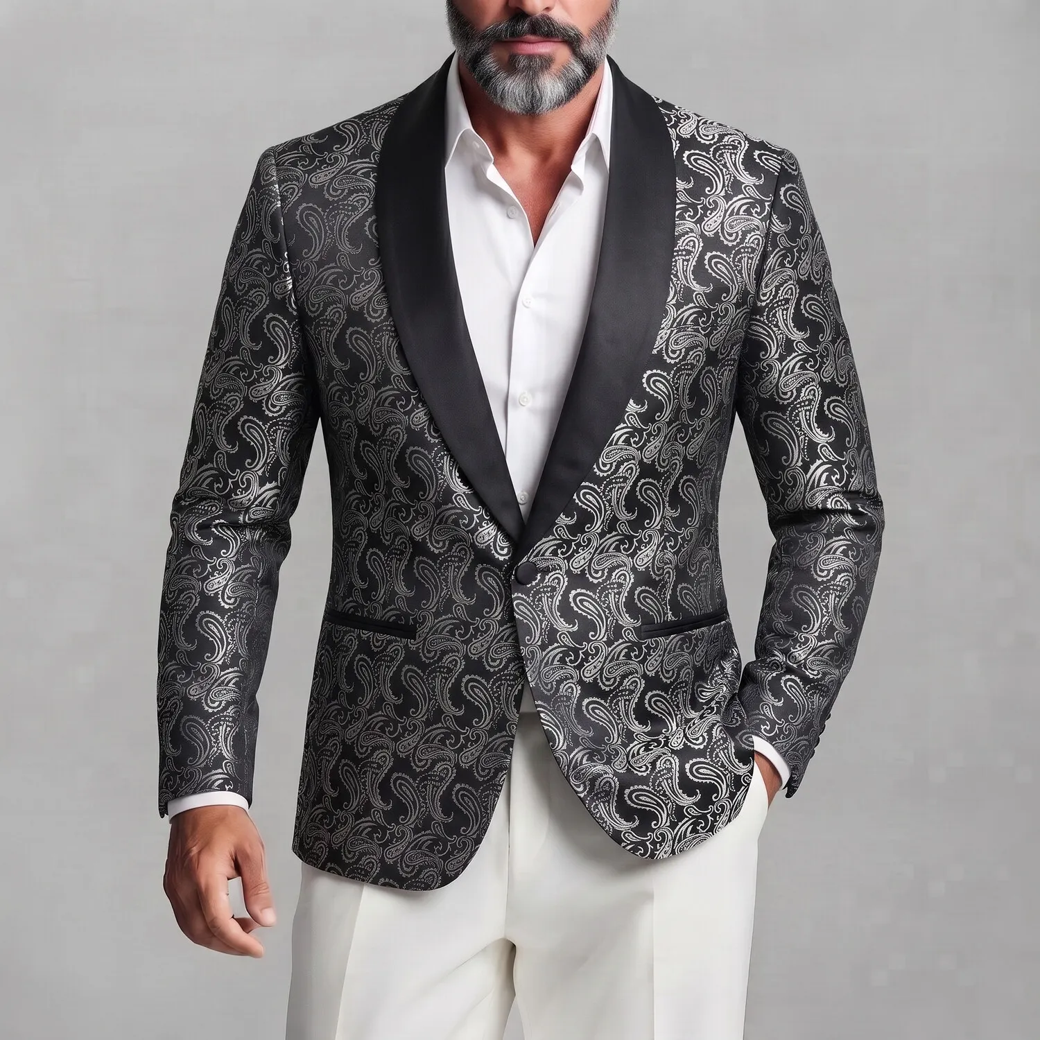 para hombre Party Royal Blue Paisley Pattern Contrast Shawl Lapel de corte entallado saco