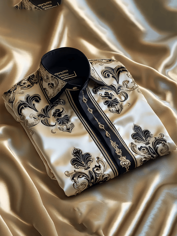 Camisa satén Luxe estampado de manga corta Button para hombre