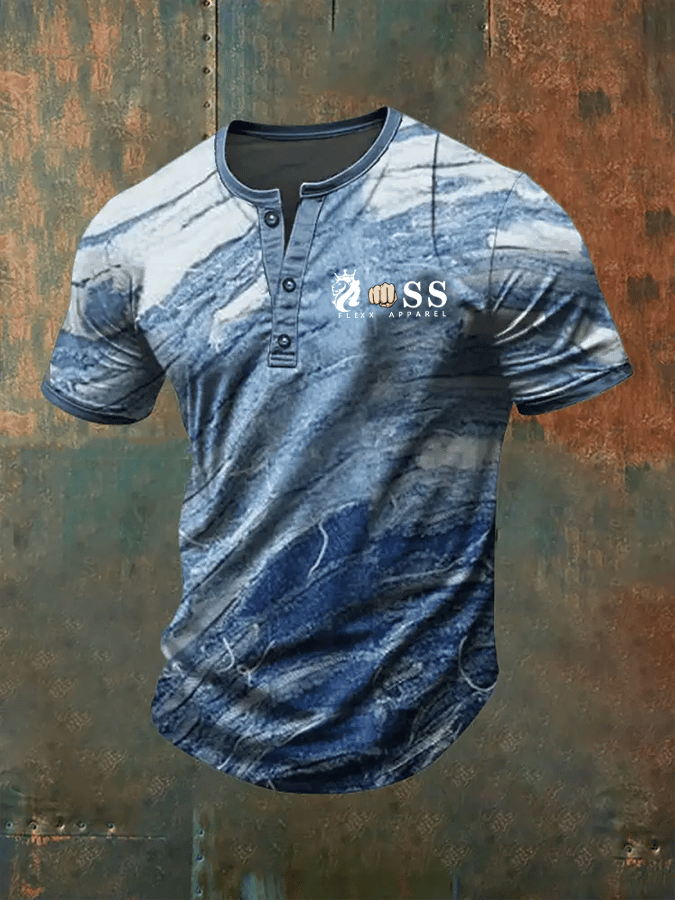 Camiseta vintage Letter Design estampado Henley Neck para hombre