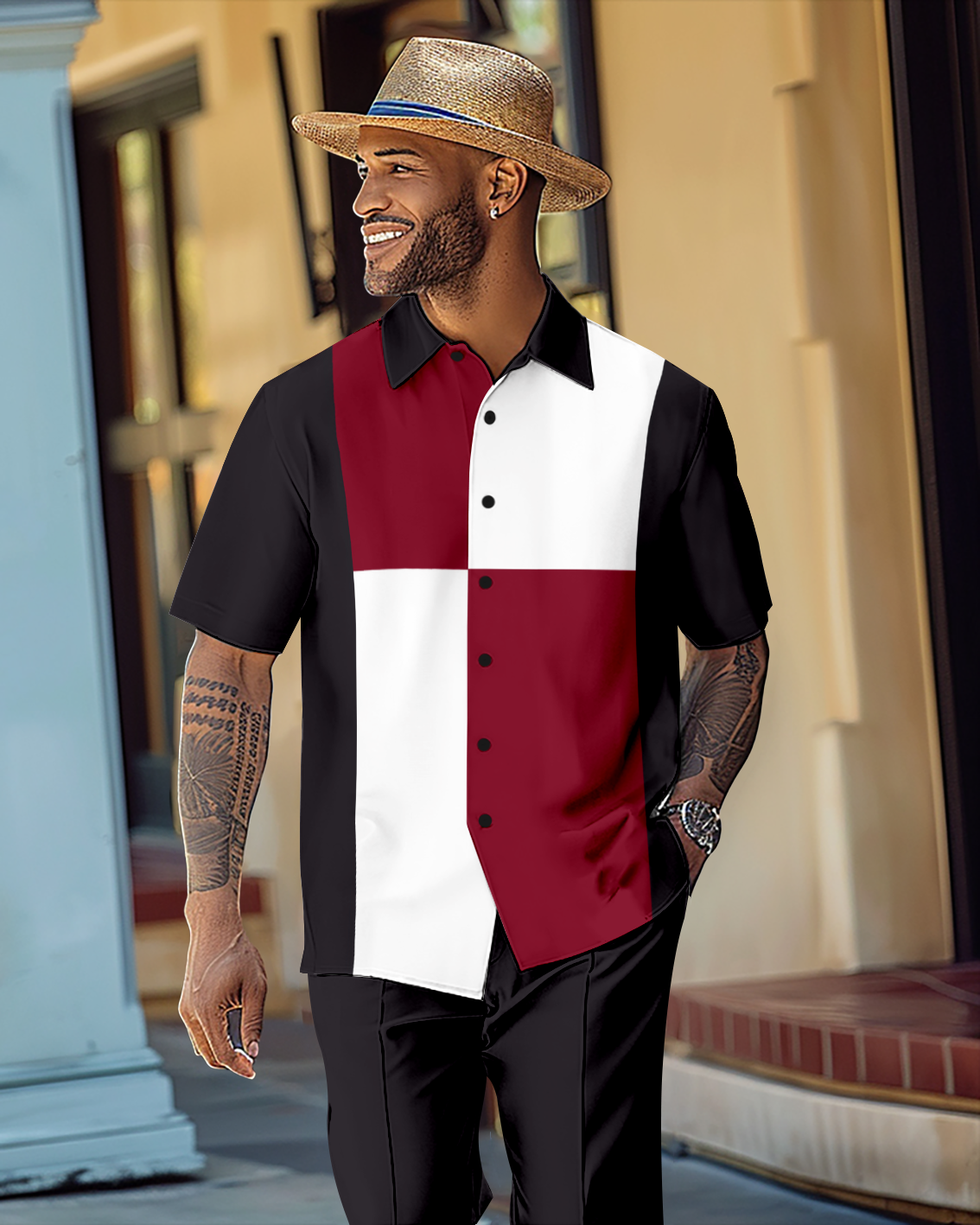 Camisa retro Gorgeous de manga corta Walking Suit 1065 para hombre