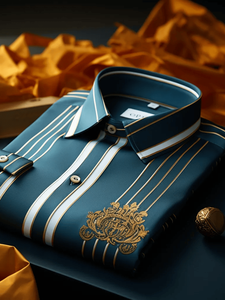 Camisa de lujo Romantic Contrast Color estampado de manga larga para hombre