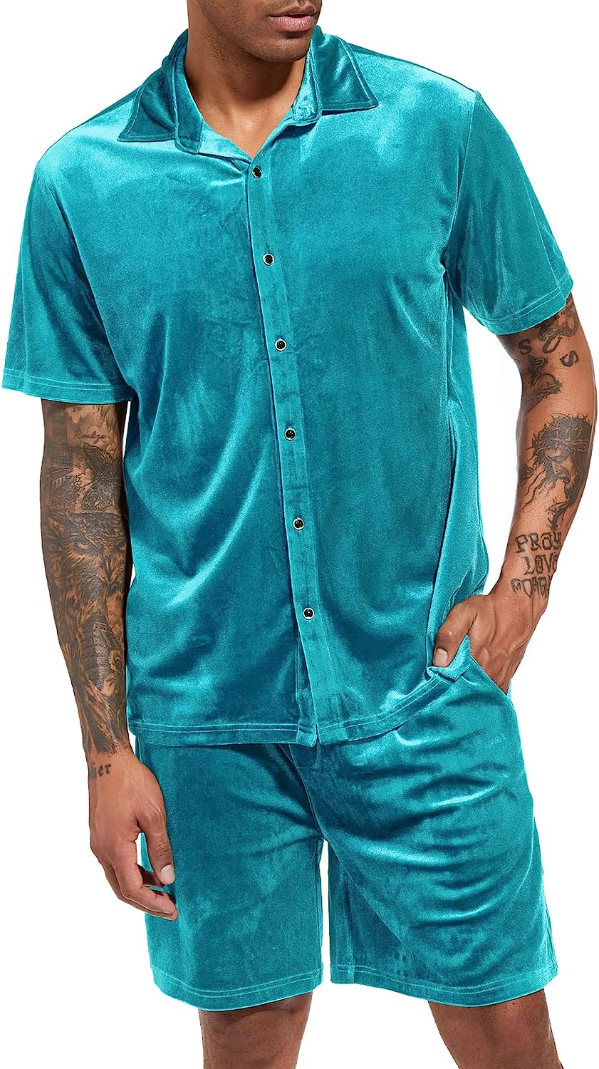 Camisa Black Velour de manga corta & shorts Set para hombre