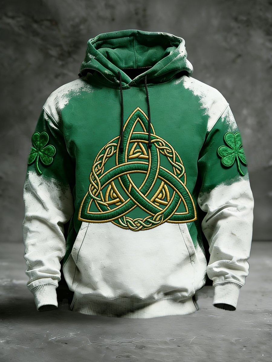 Sudadera vintage St. Patrick's Day Shamrock estampado con gorrasucha para hombre