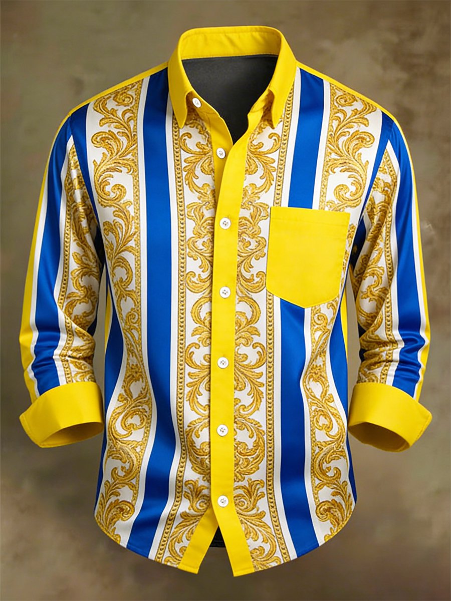 Camisa retro ejecutivo casual Baroque a rayas de manga larga para hombre